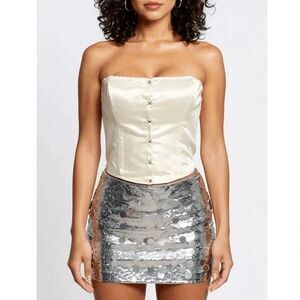 Reformation Ivory Jaclyn Satin Strapless Button Up Tube Top Women's Size 4 NWT